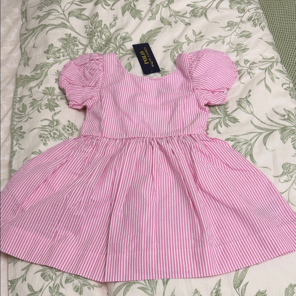 Ralph Lauren Pink and White Striped Kids Dress Size 3 NEW